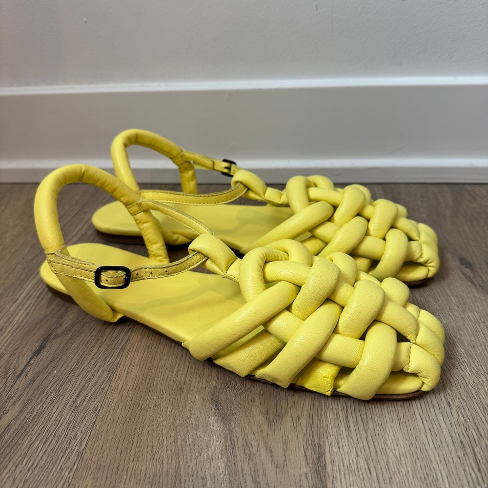 Hereu Cabersa Yellow Padded Interwoven Leather Sandals Made in Spain Size 39